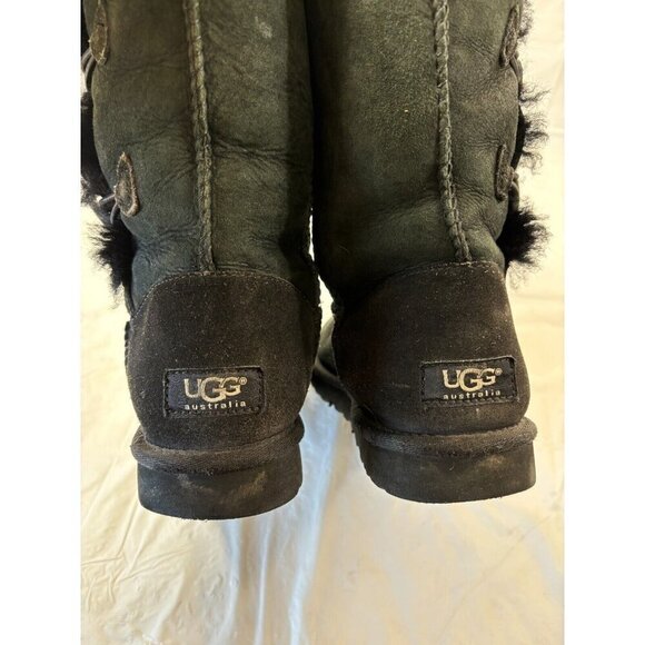 UGG Bailey Button II Triple Black Suede Boot Womens Size 7 - Picture 10 of 12